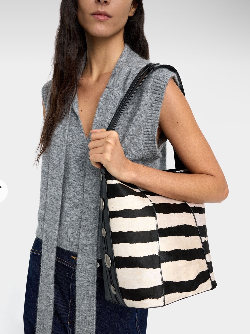 Parfois large textured cow print black hobo bag with leather details